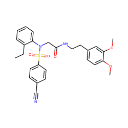 CCc1ccccc1N(CC(=O)NCCc1ccc(OC)c(OC)c1)S(=O)(=O)c1ccc(C#N)cc1 ZINC000028890715