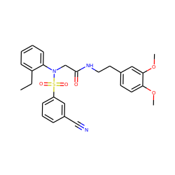 CCc1ccccc1N(CC(=O)NCCc1ccc(OC)c(OC)c1)S(=O)(=O)c1cccc(C#N)c1 ZINC000028890740