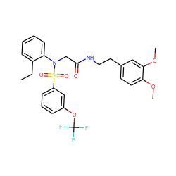 CCc1ccccc1N(CC(=O)NCCc1ccc(OC)c(OC)c1)S(=O)(=O)c1cccc(OC(F)(F)F)c1 ZINC000028890746