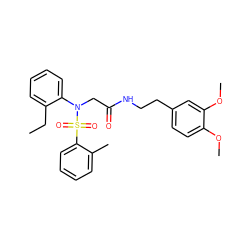 CCc1ccccc1N(CC(=O)NCCc1ccc(OC)c(OC)c1)S(=O)(=O)c1ccccc1C ZINC000028890727