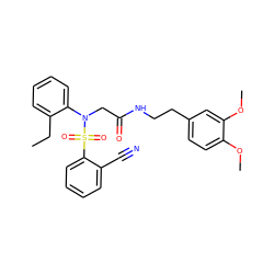 CCc1ccccc1N(CC(=O)NCCc1ccc(OC)c(OC)c1)S(=O)(=O)c1ccccc1C#N ZINC000028890771