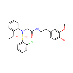 CCc1ccccc1N(CC(=O)NCCc1ccc(OC)c(OC)c1)S(=O)(=O)c1ccccc1Cl ZINC000028890767