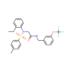 CCc1ccccc1N(CC(=O)NCc1cccc(OC(F)(F)F)c1)S(=O)(=O)c1ccc(C)cc1 ZINC000028890789