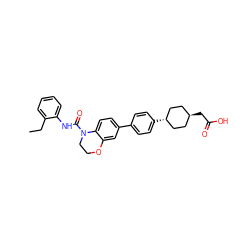 CCc1ccccc1NC(=O)N1CCOc2cc(-c3ccc([C@H]4CC[C@H](CC(=O)O)CC4)cc3)ccc21 ZINC000261096502