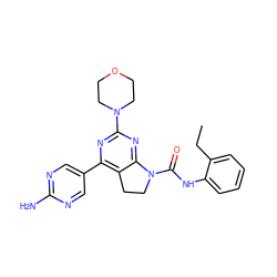 CCc1ccccc1NC(=O)N1CCc2c(-c3cnc(N)nc3)nc(N3CCOCC3)nc21 ZINC000118760777