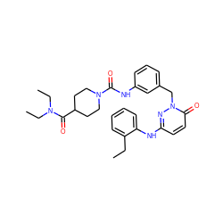 CCc1ccccc1Nc1ccc(=O)n(Cc2cccc(NC(=O)N3CCC(C(=O)N(CC)CC)CC3)c2)n1 ZINC000096909766