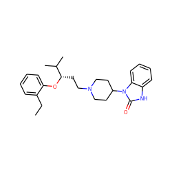 CCc1ccccc1O[C@@H](CCN1CCC(n2c(=O)[nH]c3ccccc32)CC1)C(C)C ZINC000028135419