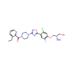 CCc1cccnc1C(=O)N1CCN(c2noc(-c3cc(F)c(OC[C@@H](N)CO)cc3Cl)n2)CC1 ZINC000299836672