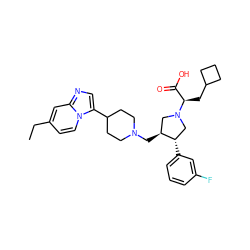 CCc1ccn2c(C3CCN(C[C@H]4CN([C@H](CC5CCC5)C(=O)O)C[C@@H]4c4cccc(F)c4)CC3)cnc2c1 ZINC000028523498