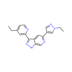 CCc1ccnc(-c2n[nH]c3cnc(-c4cnn(CC)c4)cc23)c1 ZINC000205254358