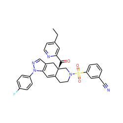 CCc1ccnc(C(=O)[C@]23Cc4cnn(-c5ccc(F)cc5)c4C=C2CCN(S(=O)(=O)c2cccc(C#N)c2)C3)c1 ZINC000141959991