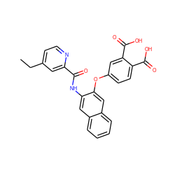 CCc1ccnc(C(=O)Nc2cc3ccccc3cc2Oc2ccc(C(=O)O)c(C(=O)O)c2)c1 ZINC000013587601