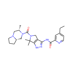 CCc1ccnc(C(=O)Nc2n[nH]c3c2CN(C(=O)N2C[C@@H]4CCCN4C[C@@H]2C)C3(C)C)c1 ZINC000114185369