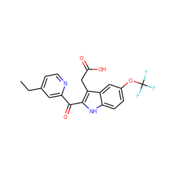 CCc1ccnc(C(=O)c2[nH]c3ccc(OC(F)(F)F)cc3c2CC(=O)O)c1 ZINC000073198367