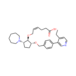 CCc1ccncc1-c1ccc(CO[C@@H]2CC[C@H](N3CCCCCC3)[C@H]2OC/C=C\CCC(=O)O)cc1 ZINC000027752155