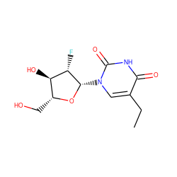 CCc1cn([C@@H]2O[C@H](CO)[C@@H](O)[C@@H]2F)c(=O)[nH]c1=O ZINC000005956148