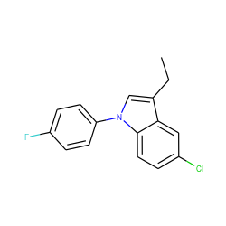 CCc1cn(-c2ccc(F)cc2)c2ccc(Cl)cc12 ZINC000013489982