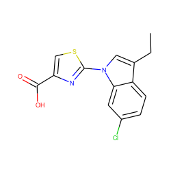 CCc1cn(-c2nc(C(=O)O)cs2)c2cc(Cl)ccc12 ZINC000029044369