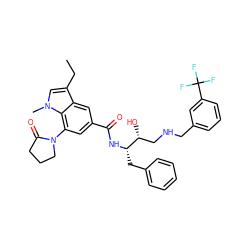 CCc1cn(C)c2c(N3CCCC3=O)cc(C(=O)N[C@@H](Cc3ccccc3)[C@H](O)CNCc3cccc(C(F)(F)F)c3)cc12 ZINC000042835176