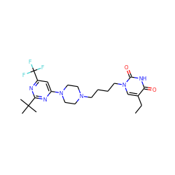 CCc1cn(CCCCN2CCN(c3cc(C(F)(F)F)nc(C(C)(C)C)n3)CC2)c(=O)[nH]c1=O ZINC000028567851