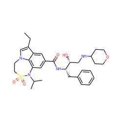 CCc1cn2c3c(cc(C(=O)N[C@@H](Cc4ccccc4)[C@H](O)CNC4CCOCC4)cc13)N(C(C)C)S(=O)(=O)CC2 ZINC000042920203