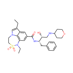 CCc1cn2c3c(cc(C(=O)N[C@@H](Cc4ccccc4)[C@H](O)CNC4CCOCC4)cc13)N(CC)S(=O)(=O)CC2 ZINC000043122439