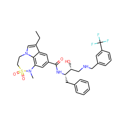 CCc1cn2c3c(cc(C(=O)N[C@@H](Cc4ccccc4)[C@H](O)CNCc4cccc(C(F)(F)F)c4)cc13)N(C)S(=O)(=O)CC2 ZINC000016052623