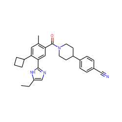 CCc1cnc(-c2cc(C(=O)N3CCC(c4ccc(C#N)cc4)CC3)c(C)cc2C2CCC2)[nH]1 ZINC000150326280