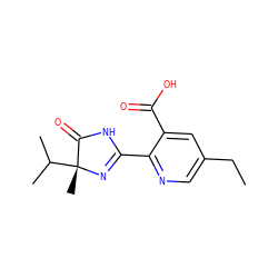 CCc1cnc(C2=N[C@](C)(C(C)C)C(=O)N2)c(C(=O)O)c1 ZINC000002021949