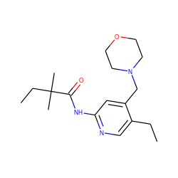 CCc1cnc(NC(=O)C(C)(C)CC)cc1CN1CCOCC1 ZINC000045259728