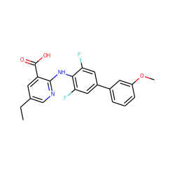 CCc1cnc(Nc2c(F)cc(-c3cccc(OC)c3)cc2F)c(C(=O)O)c1 ZINC000103278791