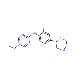 CCc1cnc(Nc2ccc([C@H]3CNCCO3)cc2C)nc1 ZINC000149981394