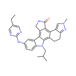 CCc1cnc(Nc2ccc3c(c2)c2c4c(c5c(c2n3CC(C)C)CCc2nn(C)cc2-5)C(=O)NC4)nc1 ZINC000084615751