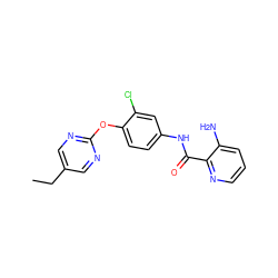 CCc1cnc(Oc2ccc(NC(=O)c3ncccc3N)cc2Cl)nc1 ZINC000653852832