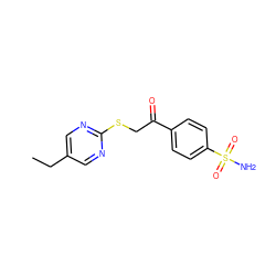 CCc1cnc(SCC(=O)c2ccc(S(N)(=O)=O)cc2)nc1 ZINC000084603330