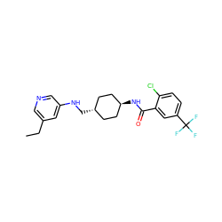 CCc1cncc(NC[C@H]2CC[C@H](NC(=O)c3cc(C(F)(F)F)ccc3Cl)CC2)c1 ZINC000261186299