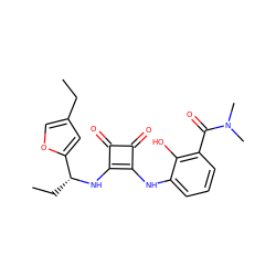 CCc1coc([C@@H](CC)Nc2c(Nc3cccc(C(=O)N(C)C)c3O)c(=O)c2=O)c1 ZINC000101116305