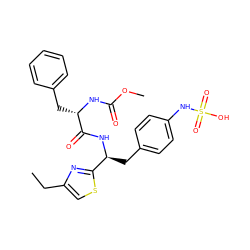 CCc1csc([C@H](Cc2ccc(NS(=O)(=O)O)cc2)NC(=O)[C@H](Cc2ccccc2)NC(=O)OC)n1 ZINC000113898199