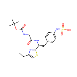 CCc1csc([C@H](Cc2ccc(NS(=O)(=O)O)cc2)NC(=O)CNC(=O)OC(C)(C)C)n1 ZINC000114387148