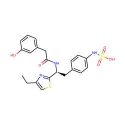 CCc1csc([C@H](Cc2ccc(NS(=O)(=O)O)cc2)NC(=O)Cc2cccc(O)c2)n1 ZINC000113972810