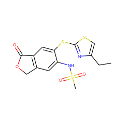 CCc1csc(Sc2cc3c(cc2NS(C)(=O)=O)COC3=O)n1 ZINC000000601833