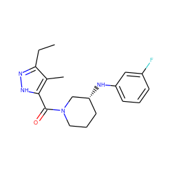 CCc1n[nH]c(C(=O)N2CCC[C@@H](Nc3cccc(F)c3)C2)c1C ZINC000015936643