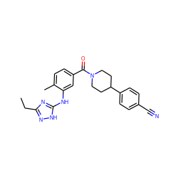 CCc1n[nH]c(Nc2cc(C(=O)N3CCC(c4ccc(C#N)cc4)CC3)ccc2C)n1 ZINC000143541953