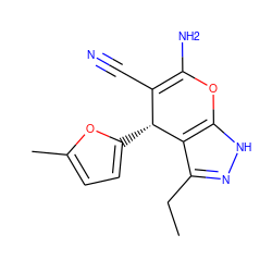 CCc1n[nH]c2c1[C@H](c1ccc(C)o1)C(C#N)=C(N)O2 ZINC000013555595