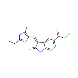 CCc1nc(/C=C2\C(=O)Nc3ccc(C(=O)CCl)cc32)c(C)[nH]1 ZINC000072107273