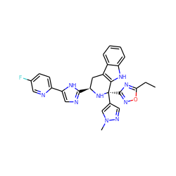 CCc1nc([C@]2(c3cnn(C)c3)N[C@@H](c3ncc(-c4ccc(F)cn4)[nH]3)Cc3c2[nH]c2ccccc32)no1 ZINC000473120166