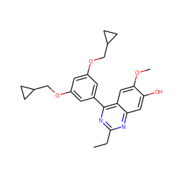 CCc1nc(-c2cc(OCC3CC3)cc(OCC3CC3)c2)c2cc(OC)c(O)cc2n1 ZINC000026727358