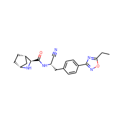 CCc1nc(-c2ccc(C[C@@H](C#N)NC(=O)[C@H]3N[C@@H]4CC[C@H]3C4)cc2)no1 ZINC000221932625