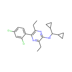 CCc1nc(-c2ccc(Cl)cc2Cl)c(CC)nc1NC(C1CC1)C1CC1 ZINC000072177957