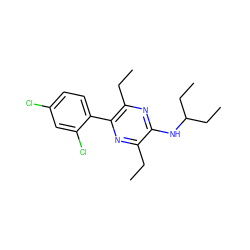 CCc1nc(-c2ccc(Cl)cc2Cl)c(CC)nc1NC(CC)CC ZINC000072177944